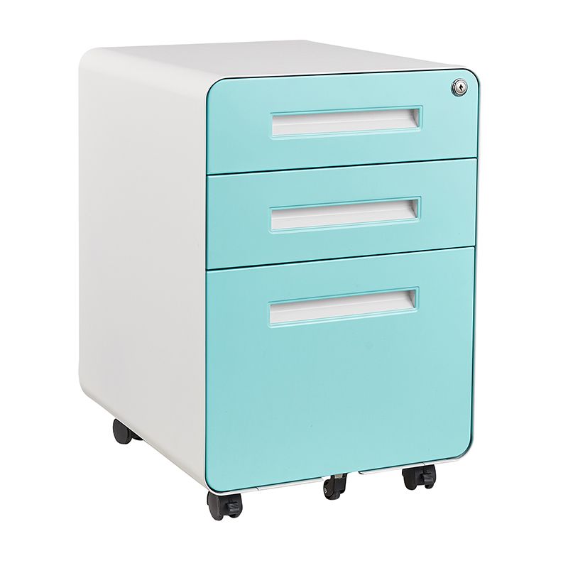 圓（yuán）弧藍色麵板白扣手活動櫃